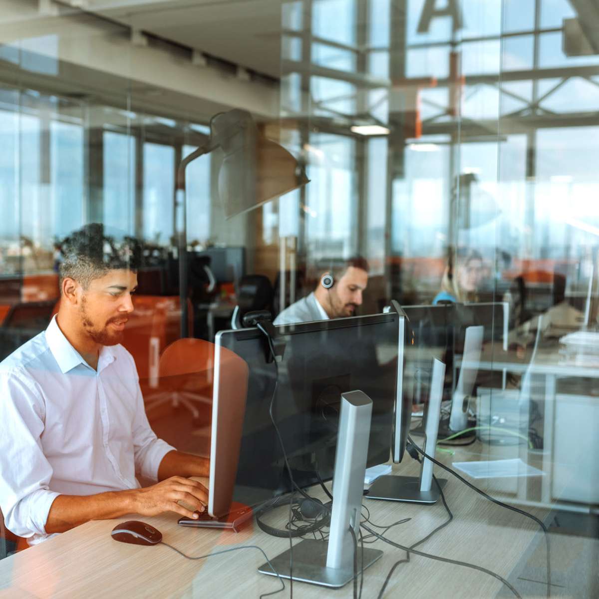 The LeadFly team working in the office